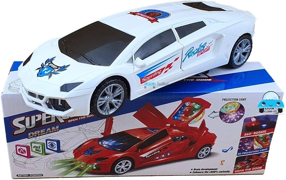 Super Car With 3D Flashing Lights - 26 cm - White