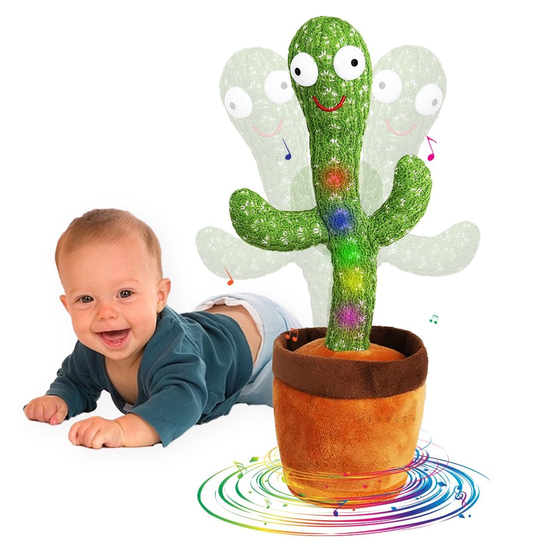 VEBETO Dancing Cactus Toy for Kids (1 Year Warranty) Talking Singing Children Baby Plush Electronic Toys Voice Recording Repeats What You Say LED Lights