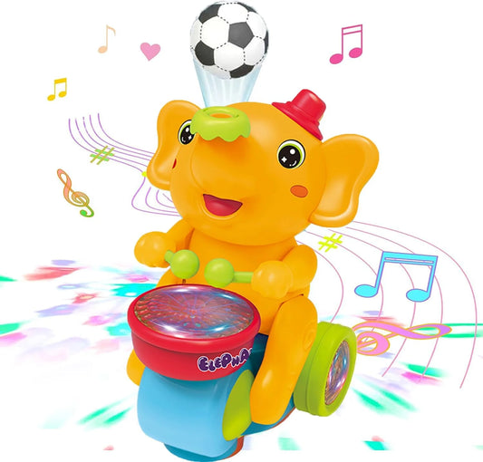 Children’s Musical Walking Elephant Toy Drums Lights &amp; Blowing Balls