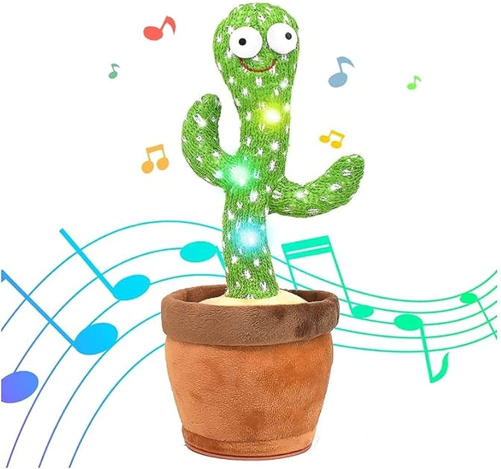 VEBETO Dancing Cactus Toy for Kids (1 Year Warranty) Talking Singing Children Baby Plush Electronic Toys Voice Recording Repeats What You Say LED Lights