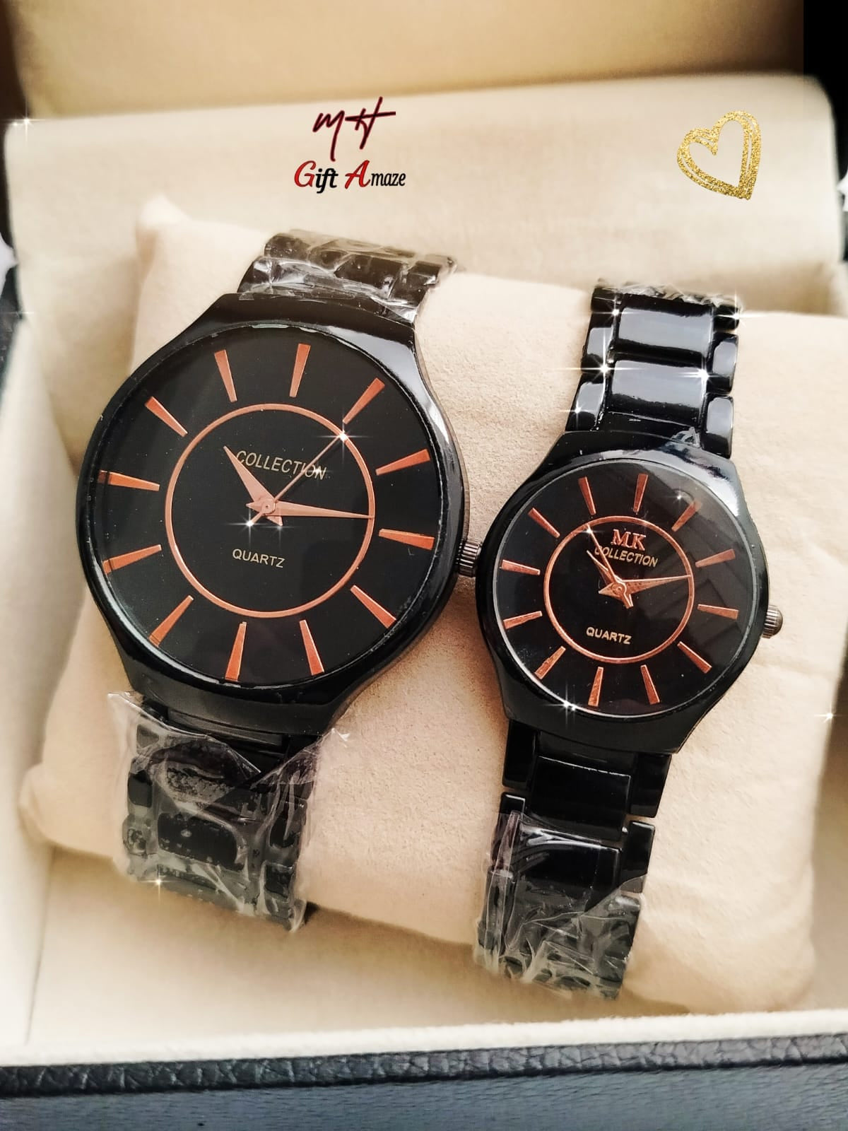 Pack Of 2 -good quality Stainless Steel Analog Couple Watch for men & watch for girl with box