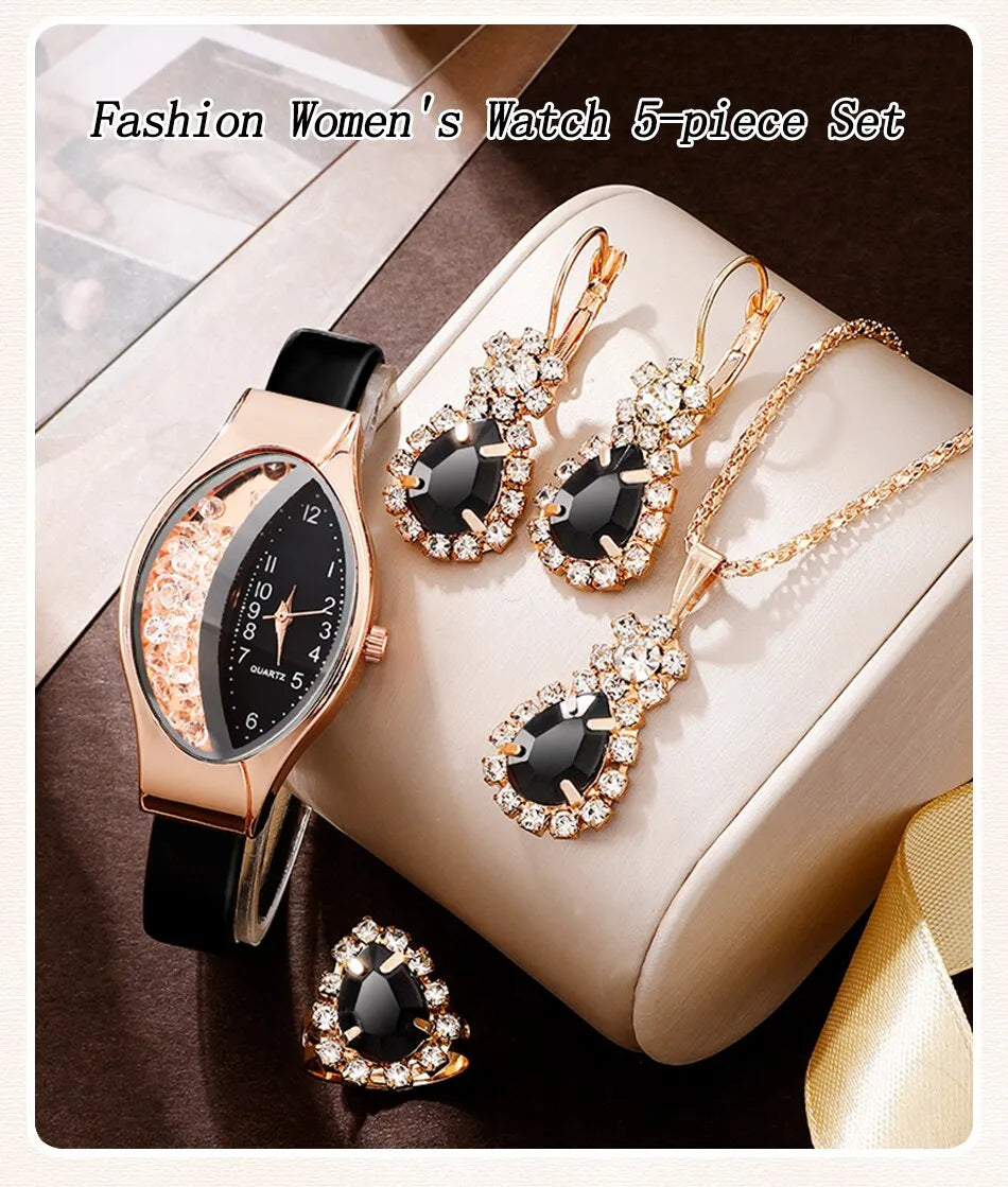 Tonneau Watches Women Leather Band Ladies Watch Simple Casual Womens Analog WristWatch Jewelry Set Gift Montre Femme