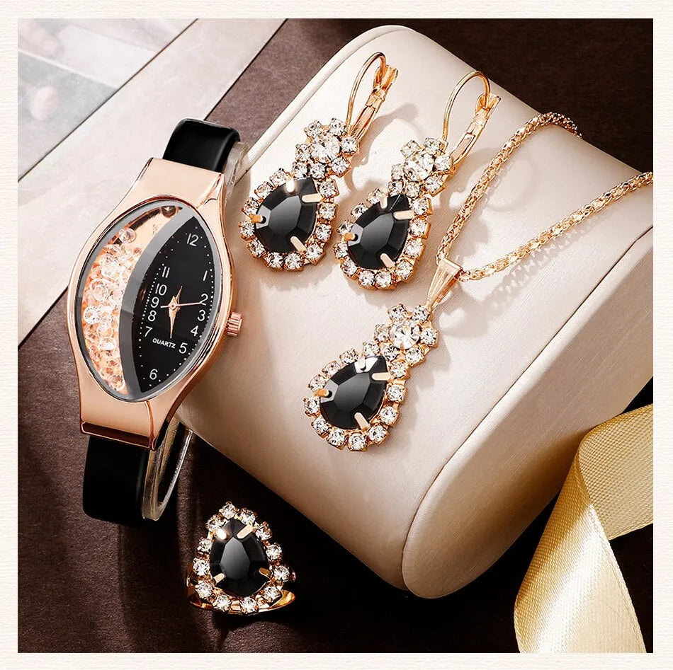 Tonneau Watches Women Leather Band Ladies Watch Simple Casual Womens Analog WristWatch Jewelry Set Gift Montre Femme