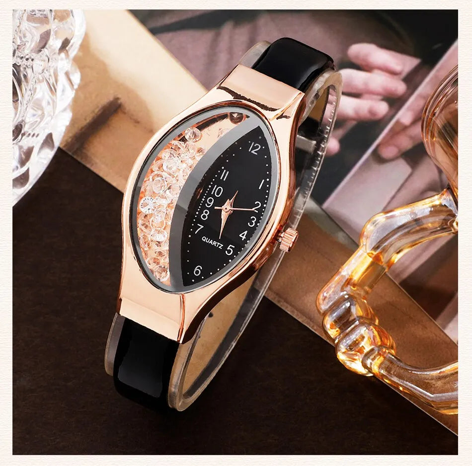 Tonneau Watches Women Leather Band Ladies Watch Simple Casual Womens Analog WristWatch Jewelry Set Gift Montre Femme