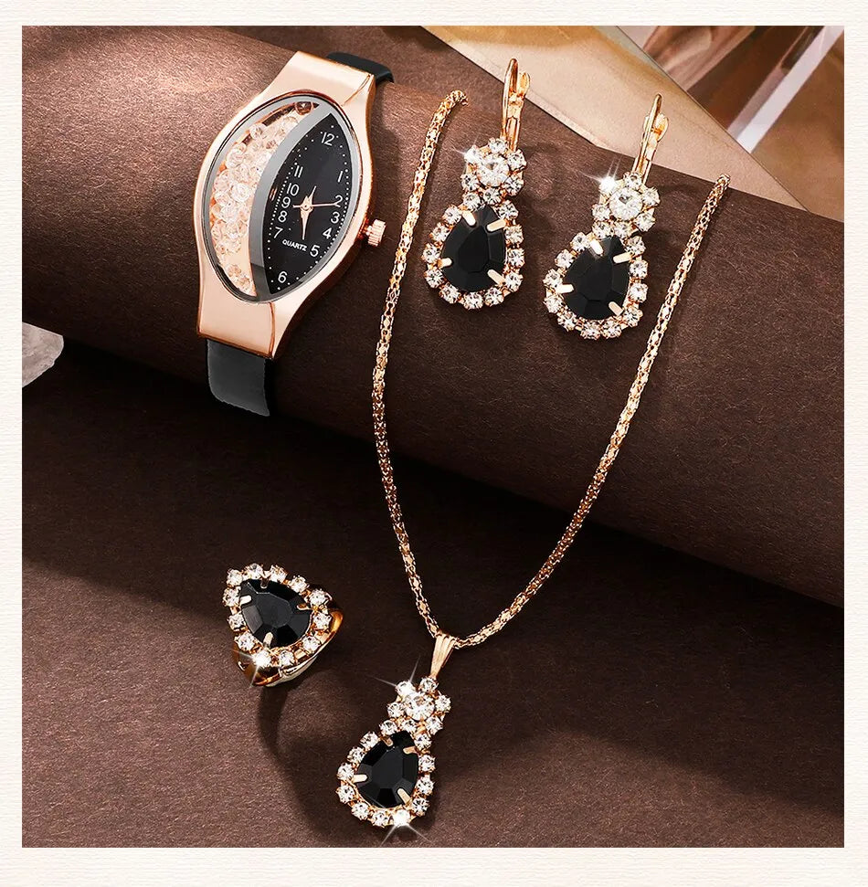 Tonneau Watches Women Leather Band Ladies Watch Simple Casual Womens Analog WristWatch Jewelry Set Gift Montre Femme