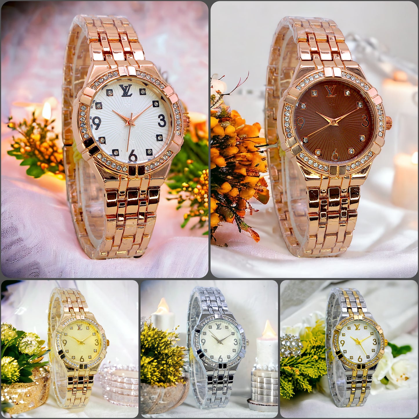 Wristwatches Ladies Watch Diamond Gold Stainless Steel Bracelet For Women Gifts Clock Elegant Rhinestone Watches